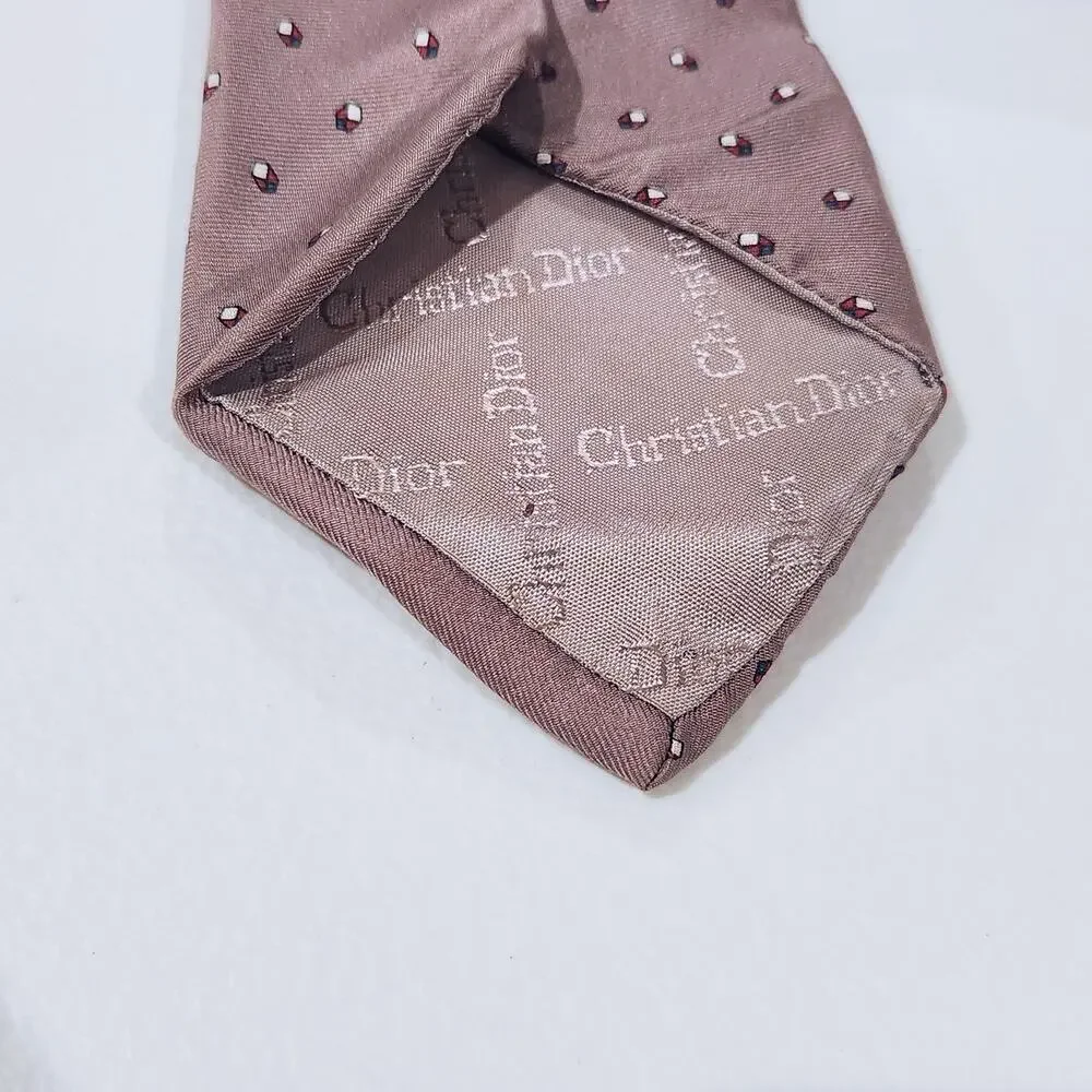 Christian Dior Paris New York Mens All Silk Beige Geometric Print Tie Luxury